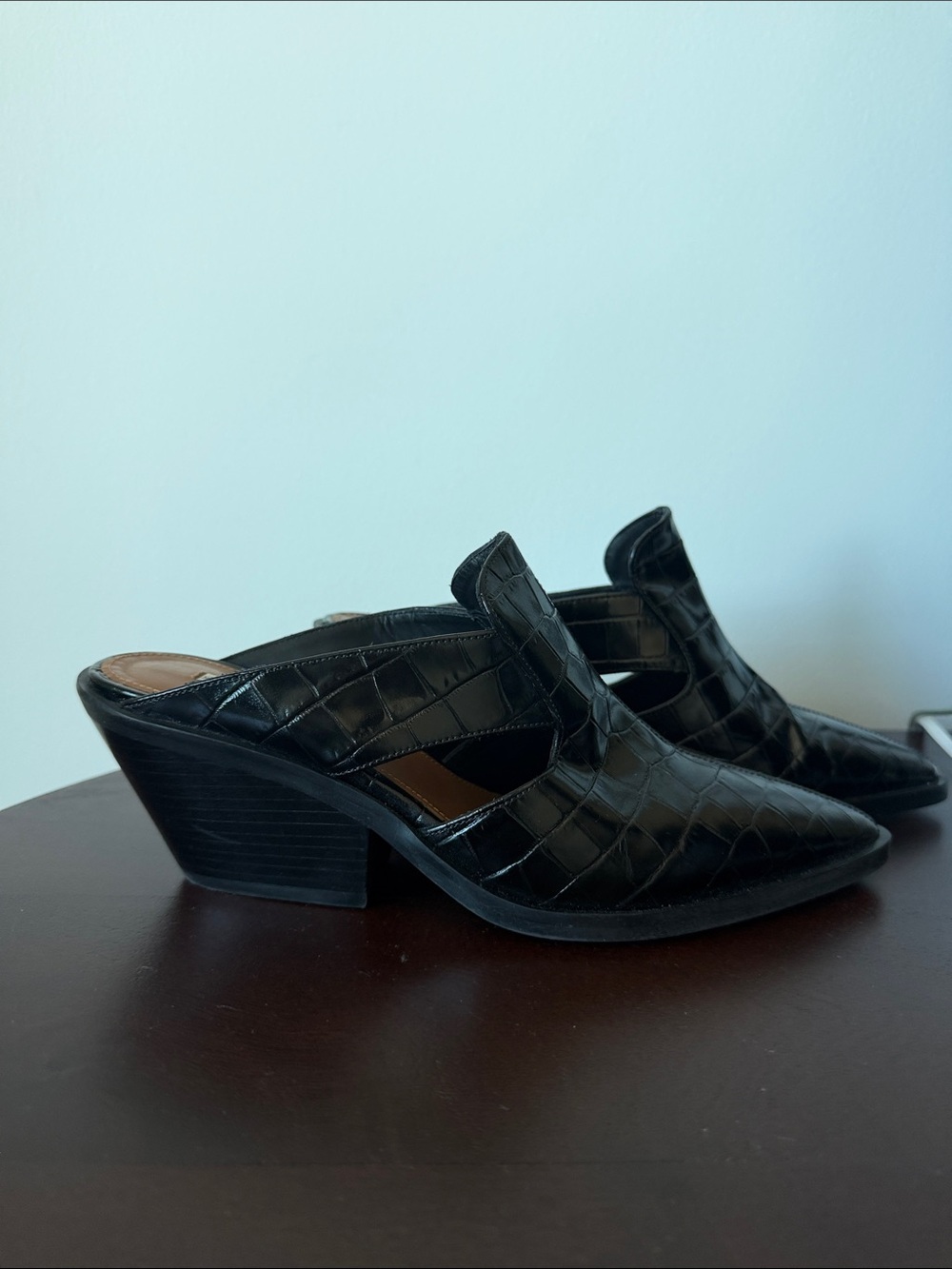 & Other Stories Black Croc-Embossed Cutout Mule Heels